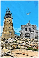 Keeper's House Destroyed by Storms by Lighthouse -Digital Painti